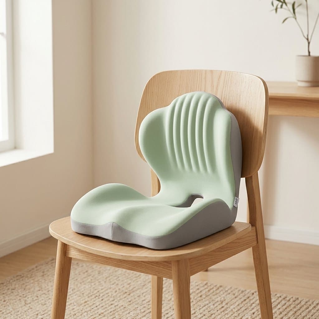 Memory-foam lumbar support cushion with a breathable mesh cover and adjustable strap
