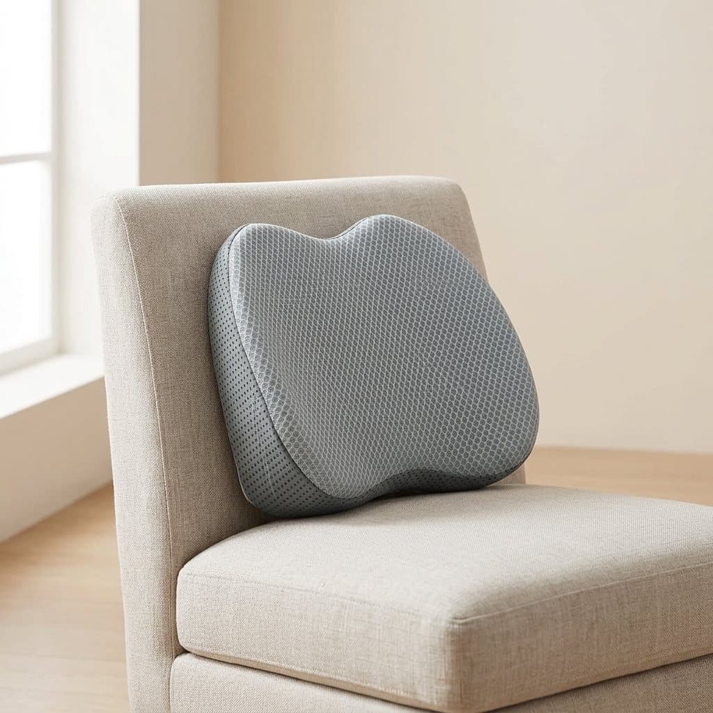 Wedge-shaped memory-foam lumbar pillow with a breathable zip-off cover
